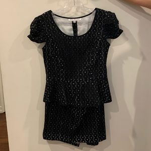 Nipon Boutique Black Eyelet Peplum Skirt Set